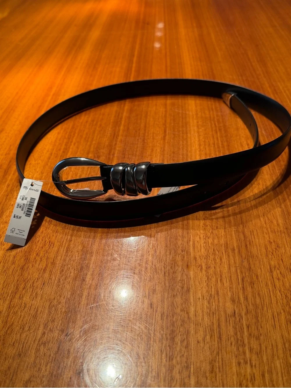 NWT Women’s Madewell Black Leather Belt with Silver Buckle| Sz XXL